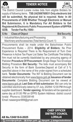 District Council Loralai Tender Notice